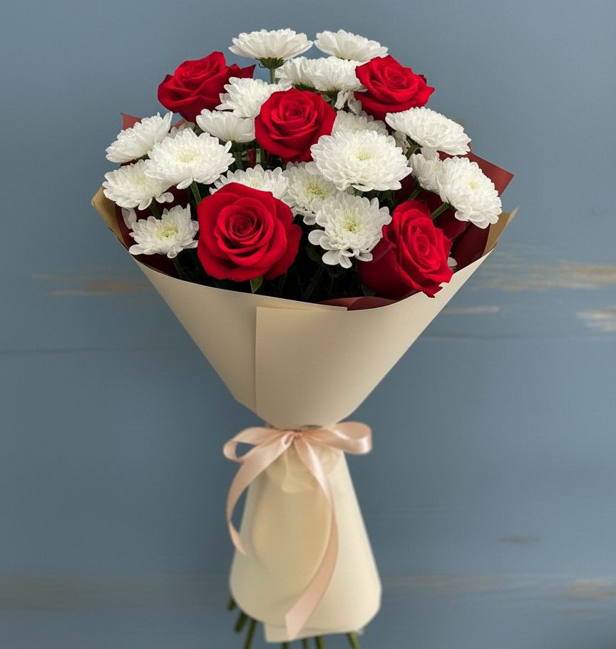 Букет цветов из: Розы и Хризантемы в Марках