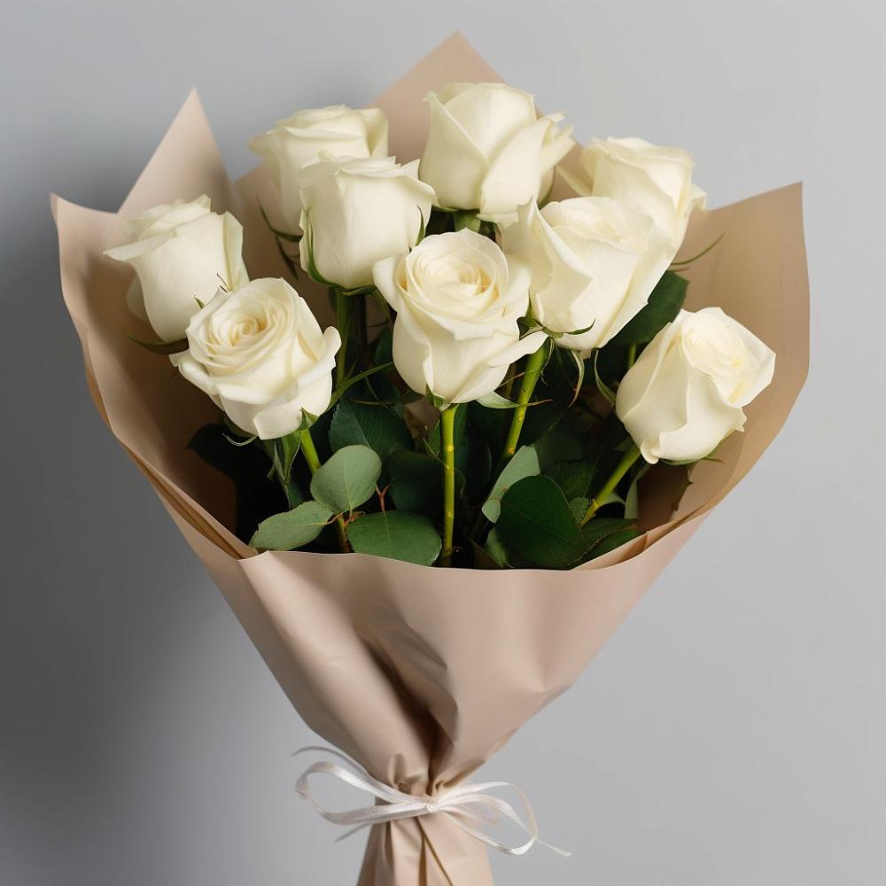 Букет 9 Белых роз Эдлесс Лав в Марках