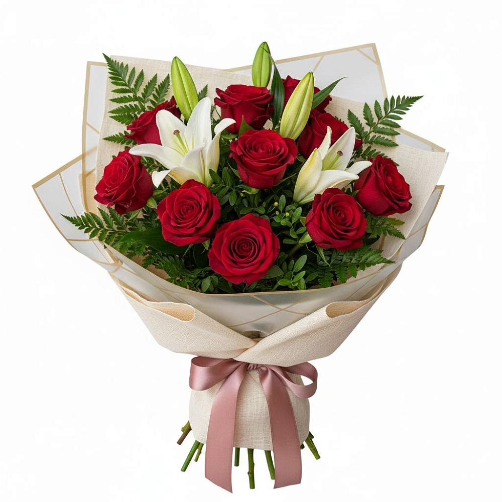 Букет цветов из: Лилии и Розы в Марках