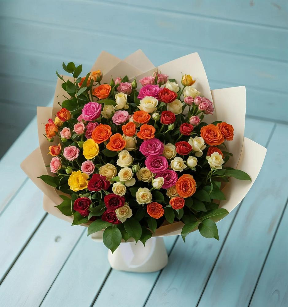Букет Микс из разноцветных кустовых роз в Марках