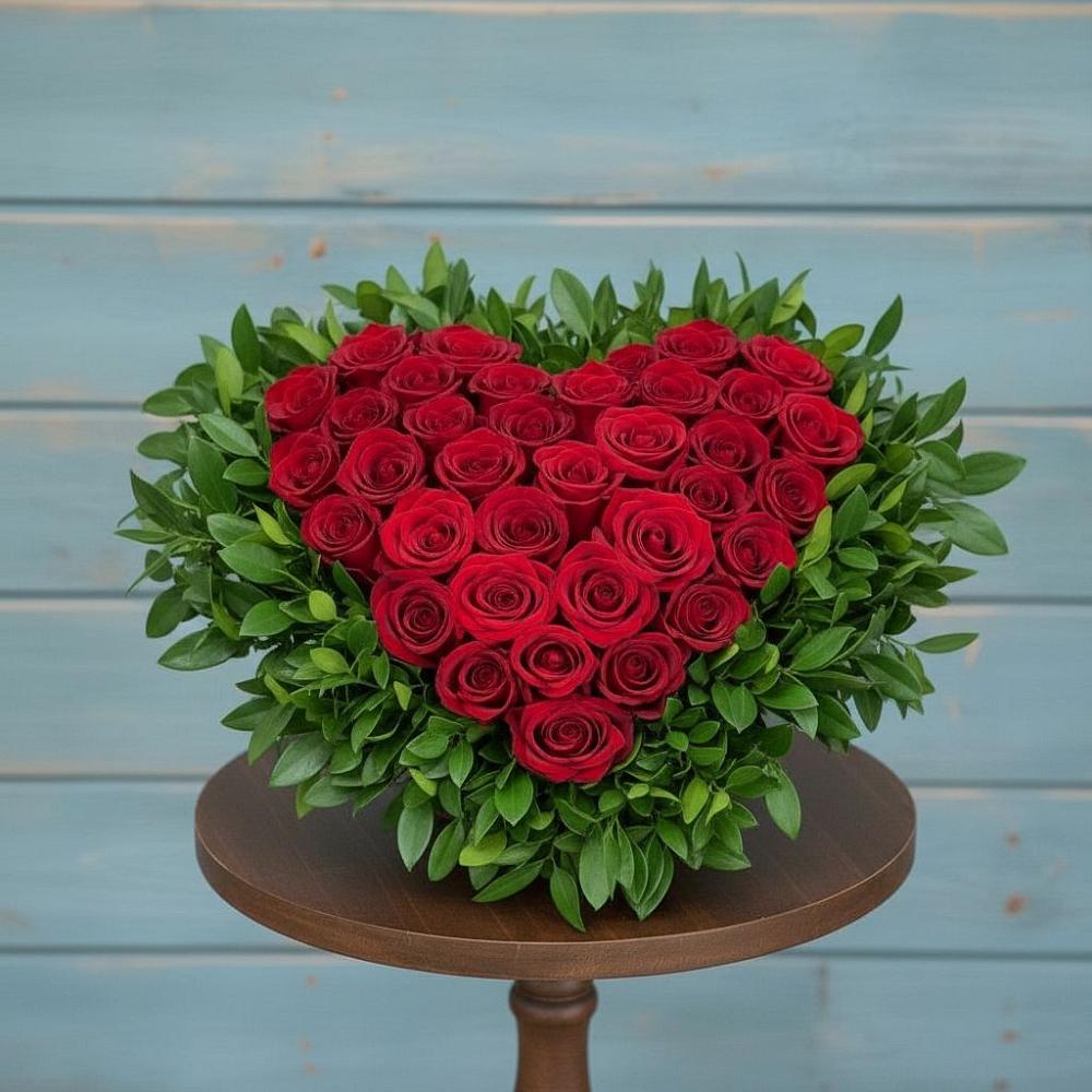 Цветочная композиция из Розы в виде сердца в Марках