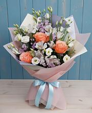 Букет цветов из:  Лизиантусы, Розы, Альстромерии и Гипсофила #REPLACE_PRED# Марках