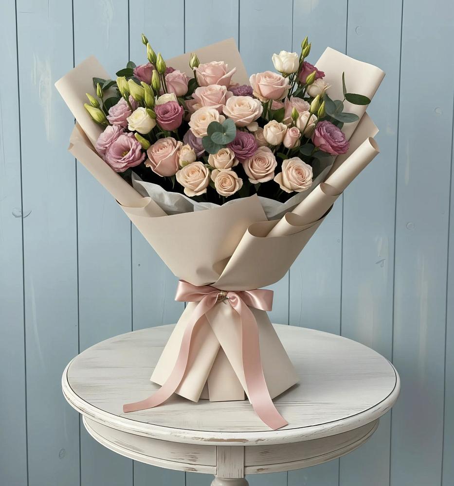 Букет цветов из: Розы и Лизиантусы в Марках